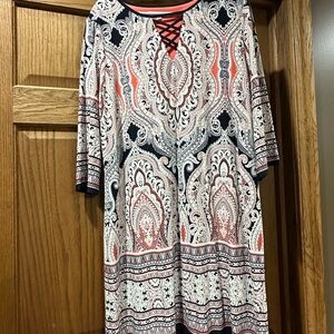 Paisley Print Dress with Crisscross Neckline
